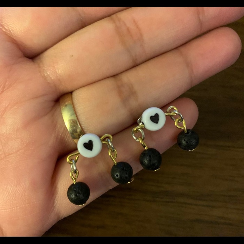 Black Lava Rock Beaded Stud Dangle Earrings